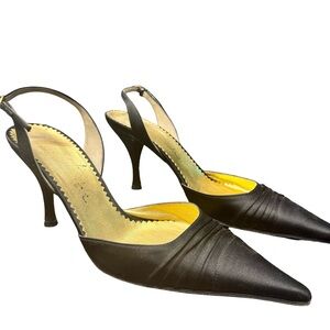 Daniel Baibra Black Leather Slingback Heels Size 7 Elegant Italian Designer
